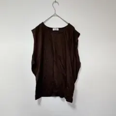 ファウントナイン【4L】ニットベスト/麻100% 薄手 大きいサイズ 裾スリット