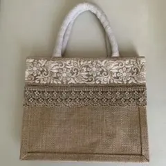 インド刺繍リボン　大人のジュートバッグ　A6両面アレンジ