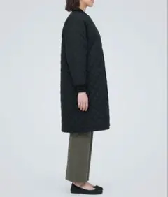 無印良品 キルティングコート ロング ブラック M 軽量 洗える 防寒