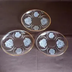 バラ　ガラス　プレート　楕円皿　3枚