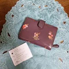 COACH 二つ折り財布 花柄 ダークブラウン【美品】