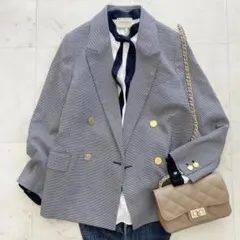 極美品　ミラオーウェン　金釦　ダブルブレストコンパクトジャケット　千鳥格子