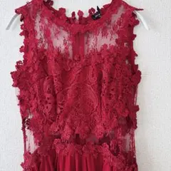 【Soieblu】総レース×シフォン ロングドレス ワインレッド Mサイズ