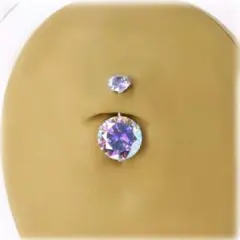 へそピアス　ボディピアス　大粒　ダブル立爪　ABオーロラ　臍ピアス　バー短いあり