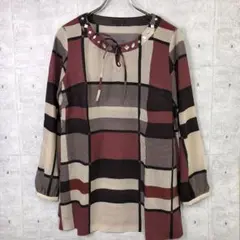 TRANS WORK ビジュー装飾 ランダムブロックチェック ワンピース