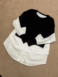 cocon レイヤード　ドッキング　デザイン 長袖シャツ ベスト　黒白