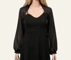 シフォンマントール結婚式長袖ドレスボレロ◆ブラック黒◆フォーマルショール