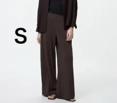 新品Ｓクレープジャージーストレートパンツ茶色ユニクロUNIQLOダークブラウン