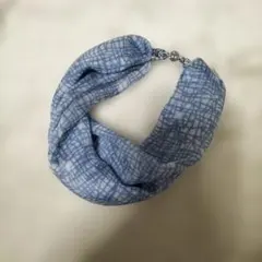 青系チェック柄 ツイストスカーフマグネット付ハンドメイド
