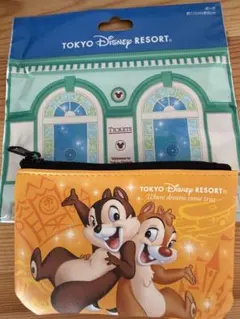ディズニー　チケット柄　ポーチ　チップ　デール