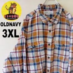 USA古着 OLDNAVY　ネルシャツ3XL　オレンジネイビー　チェック