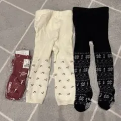 ②-2ノルディック柄タイツ　花柄レギンス リブリボンハイソックス