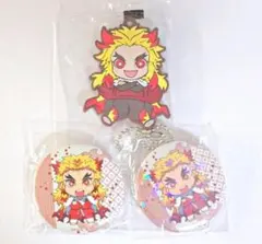 送料込み/鬼滅の刃/煉獄杏寿郎/カプセル ラバーストラップ/缶バッジセット