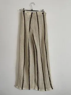 h&m アイボリー・ブラックストライプ ワイドパンツ