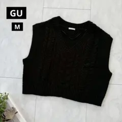 美品【ジーユーGU】ショート丈ニット　チャンキーニットクロップドベスト・黒・M