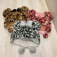3色 ヒョウ柄 ピンク ベージュ グレー レオパード ファンキャップ ギャル