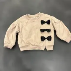 リボン付き　ベージュ　裏起毛　トレーナー　9-12month 80