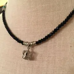 ☆クラウントップネックレス☆ブラックカットビーズ40センチ☆