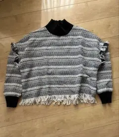 ZARA スパンコール付きストライプ柄ニットセーター M