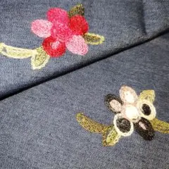 Q203. デニム調花柄刺繍生地