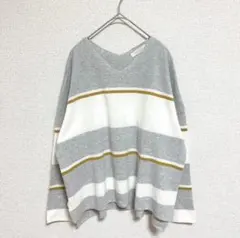 【ショコラフィネ ローブ 】マルチボーダーVネックニットプルオーバー