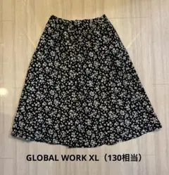 【GLOBALWORK】フレアスカート XL 黒地 花柄