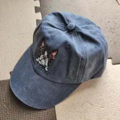 本日限定お値下げ！ボストンテリア刺繍 ダークブルーキャップ