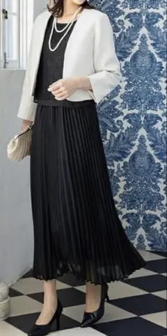 プリーツスカートロングワンピース ドレスとボレロのセット