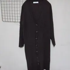 ナノ・ユニバース　リブ編みダークブラウンロングカーディガン