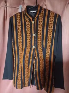 逸品物一品。刺繍レース長袖ブラウスジャケット 黒とオレンジvーレトロヴィンテージ