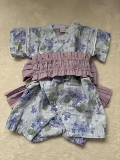 petit main ベビー甚平 浴衣 水色 紫 紫陽花柄 花柄 70cm 美品