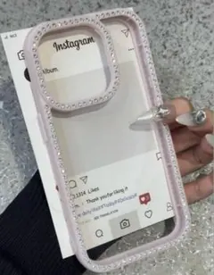 iPhone16Pro スマホケース キラキラ ピンク ライトストーン