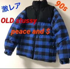 OLD stussy 90sダウンジャケット ロゴ刺繍 デカチェック ヌプシ M 