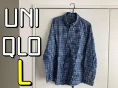 UNIQLO ユニクロ フランネルシャツ L ブルー/グレー ギンガムチェック柄