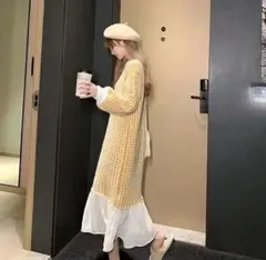 千鳥格子柄 ニットワンピース
