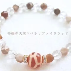 【1点物】菩提赤天珠 ペトリファイドウッド 小天珠 ブレスレット 天然石
