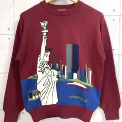 80s ヴィンテージ！浮かない顔の自由の女神 デザインニット セーター 48