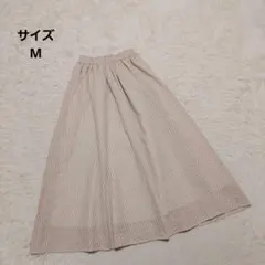 裏地付 ギンガムチェック フレアロングスカート M 白 ウエストゴム カジュアル