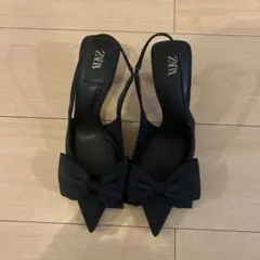 ZARA ブラックリボンポインテッドトゥミュール 36