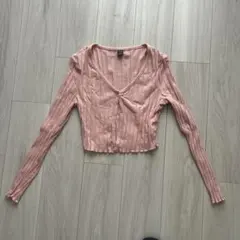 SHEIN リブニット カーディガン ピンク
