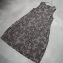 CRESCENTクレッシェント　ウールジャガード総柄　花柄ノースリーブワンピース