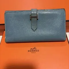 HERMES エルメス ベアン ブルージーン ゴールド金具 二つ折り長財布