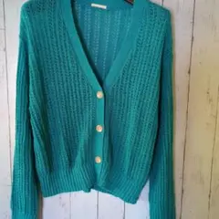 ターコイズ レース編み カーディガン