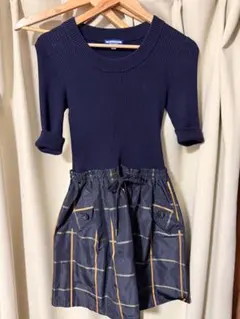 ネイビー半袖ワンピース チェック柄スカートBURBERRY
