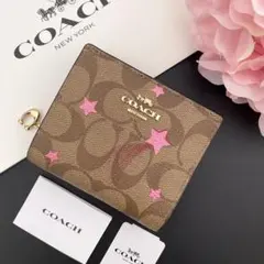 ★最新モデル【新品】COACH コーチ★折り財布 カーキ 星柄 スター