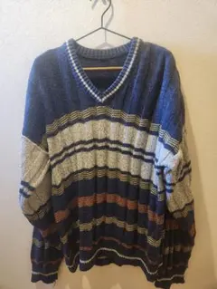 ストライプデザイン Vネックニットセーター