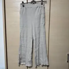 グレー リブ編み ガウチョパンツ サイドスリット