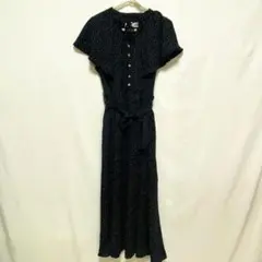 黒の水玉(ドット)模様 半袖ロングワンピース