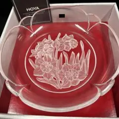 ［未使用］HOYAクリスタル　花柄のガラス皿（直径約22㎝）