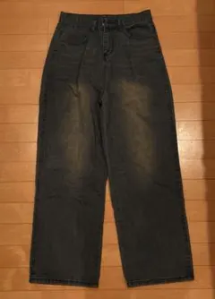 メンズ デニムパンツ ワイドシルエット ウォッシュ加工